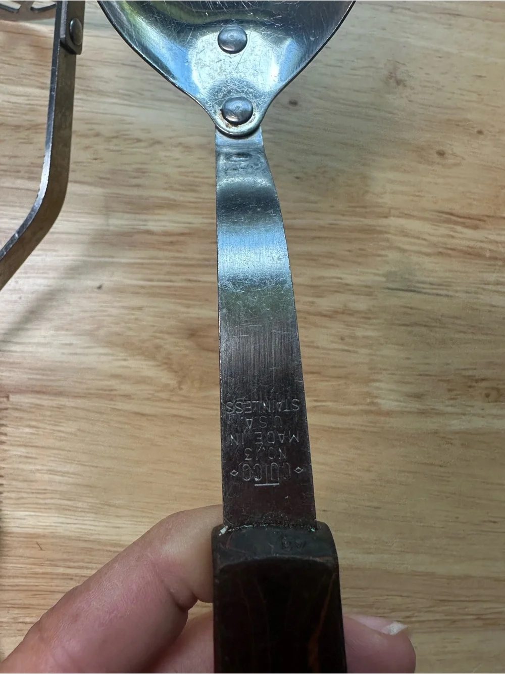Cutco Brown Wooden-Handle Masher no 14 & Slotted Spoon no 13 vintage Set